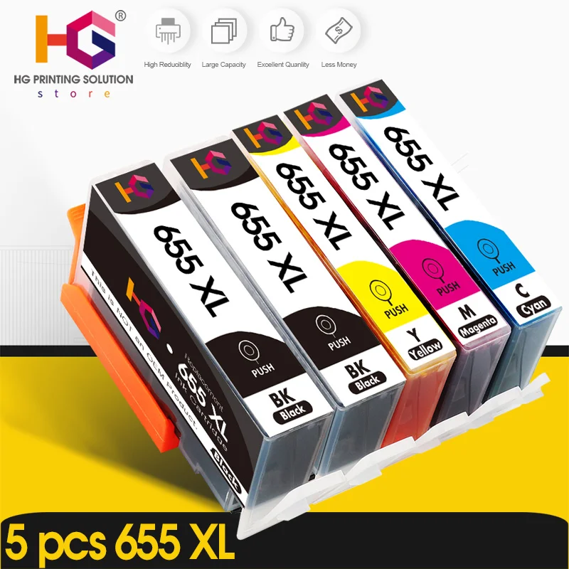 5 Tinteiros Alizeo para Hp 655, Compatíveis com as Impressoras Hp 655 XL e Hp Deskjet 6520, 6525 e 6625. MDUG