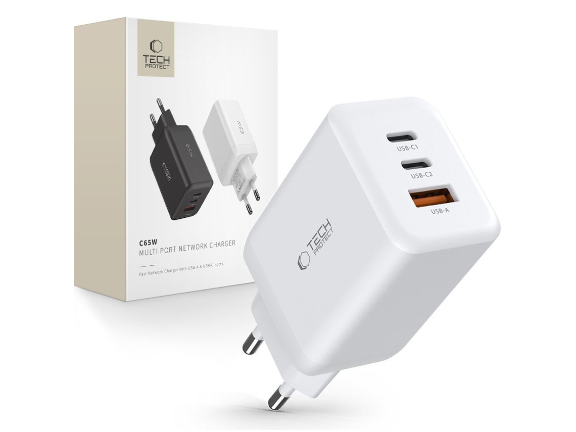 Carregador TECH PROTECT de 65W com Portas Pd Qc3.0 para Samsung Galaxy Note 10 S21