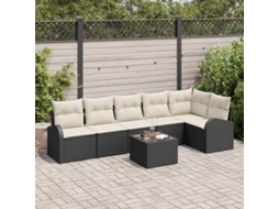 Vidaxl Conjunto De Sofá De Jardim 7 Unid. Preto E Branco Vime Pe