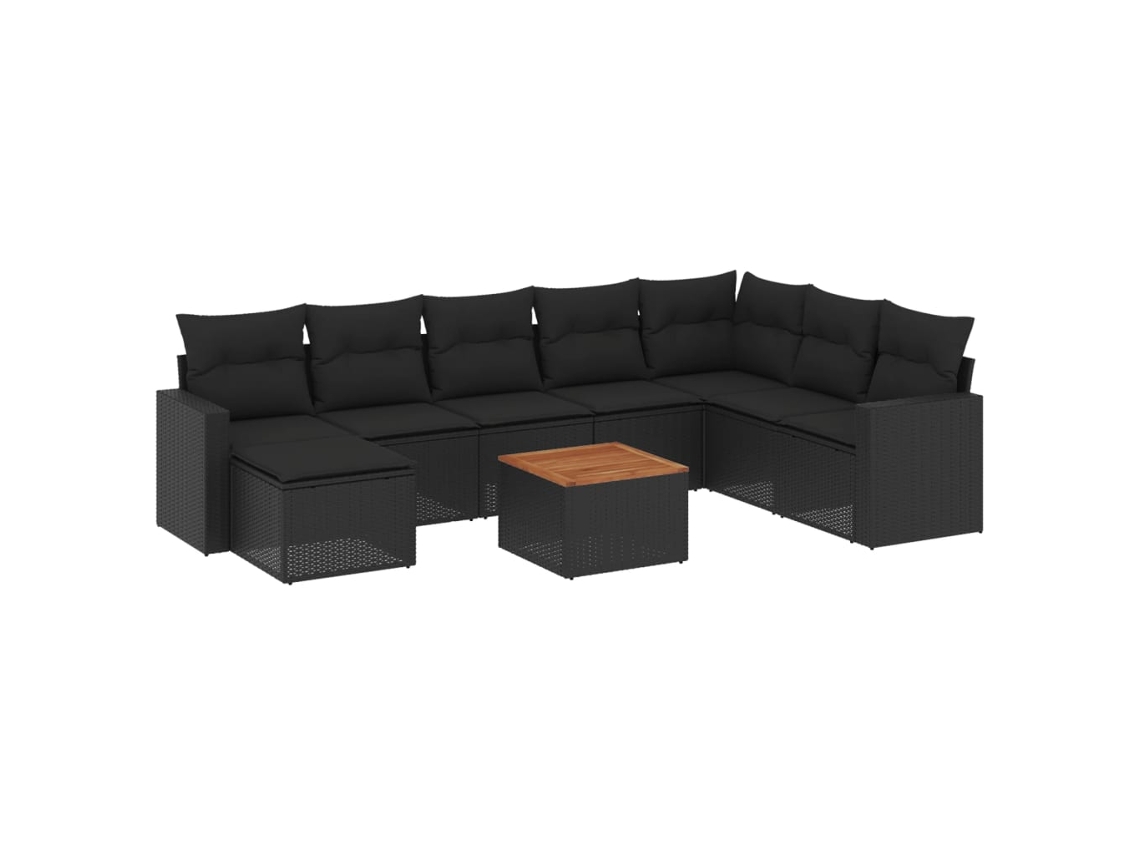 Conjunto de 9 sofás para jardim com almofadões Vime Pe Preto MAISON EXCLUSIVE (N/A)