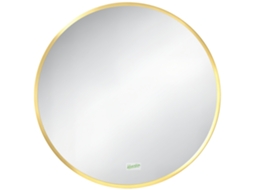 Espelho De Parede Redondo Para Banheiro, Quarto, Corredor, Estrutura Metálica, Cor: Dourado, Ø50 Cm