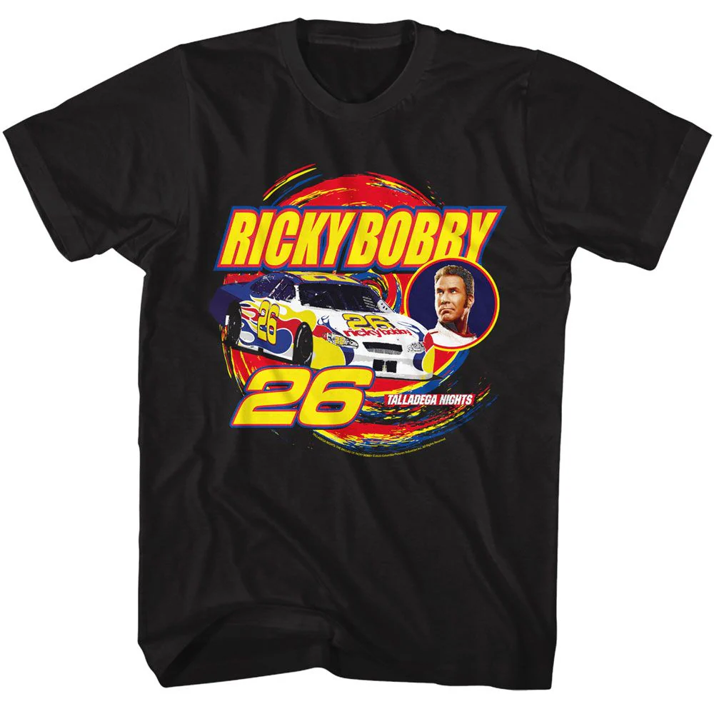 Unisex Adult T-shirt Rockinstone Talladega Nights Movie Ricky Bobby Swirl Black Sizel