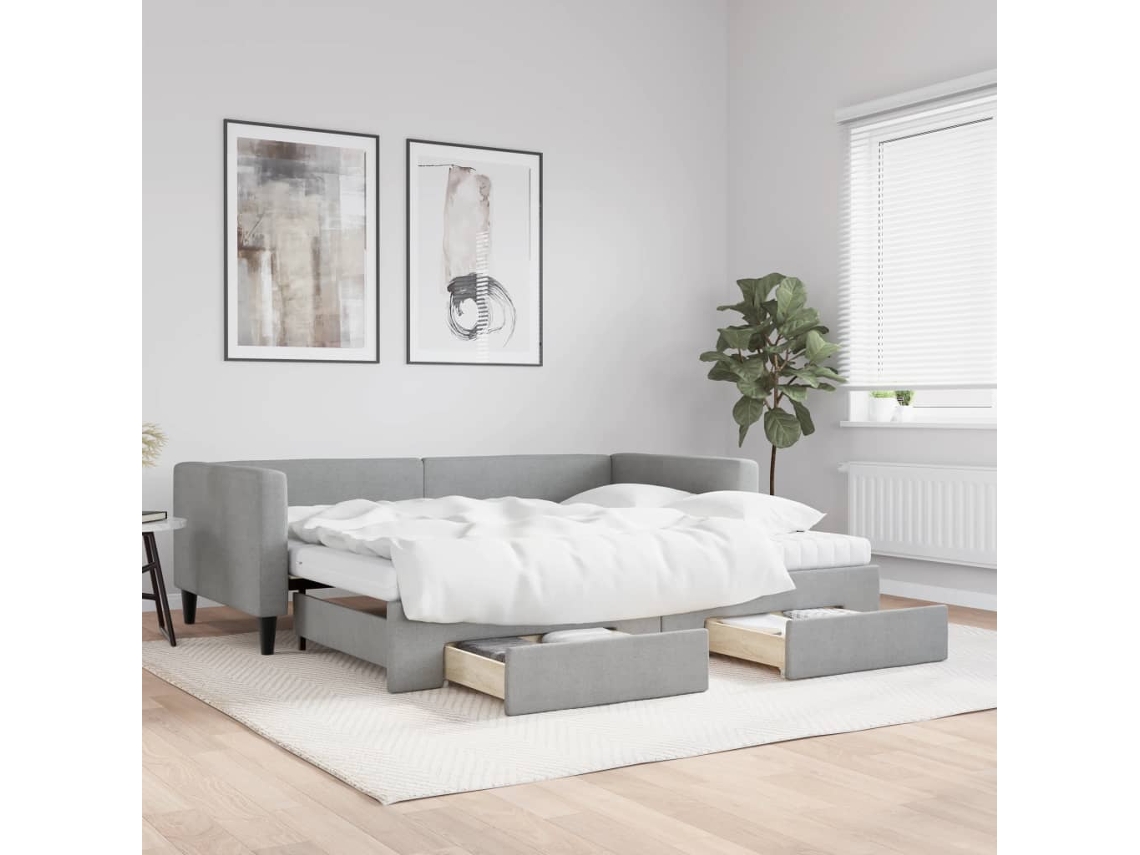 Vidaxl Sofá-cama C/ Gavetão E Gavetas 90x190 Cm Tecido Cinzento-claro