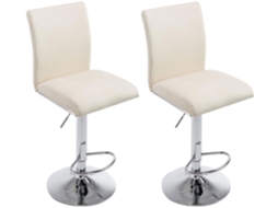 Conjunto de 2 banquetas de bar com encosto, altura ajustável, PVC creme, estrutura de metal cromado 10_0006117