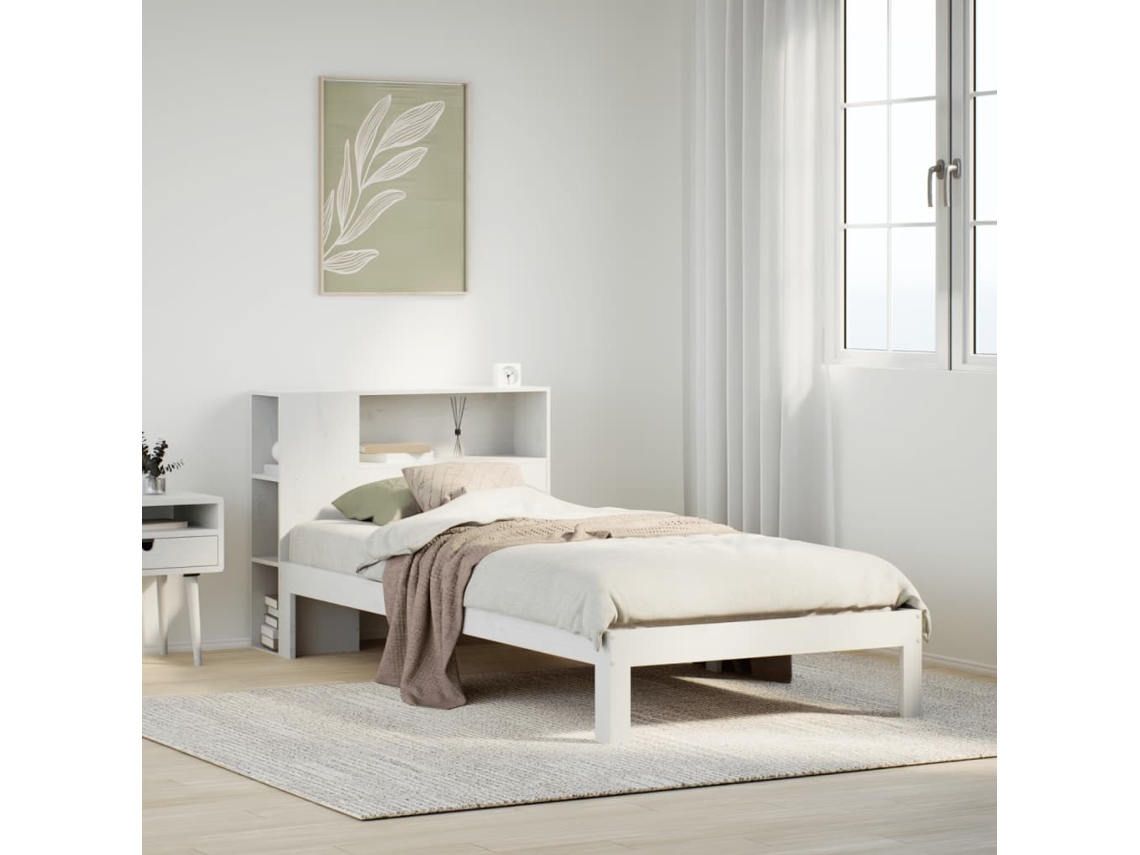 Cama Com Estante Sem Colchão 75x190 Cm Pinho Maciço Branco