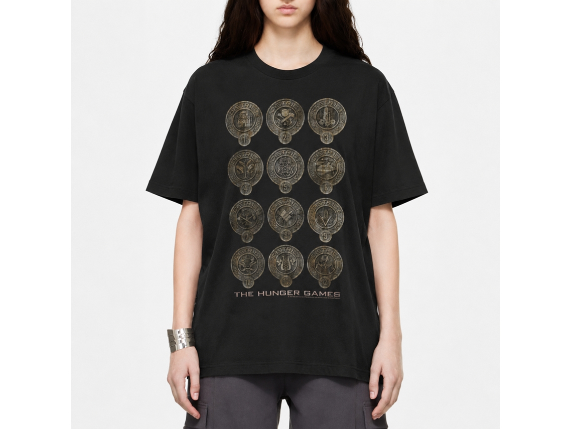 Rockinstone Hunger Games Movie District Badges Black Adult T-shirt Size:xl