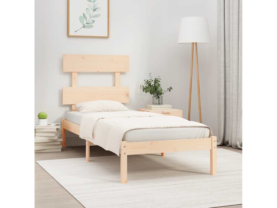 Vidaxl Estrutura de Cama Solteiro 90x190 Cm Madeira Maciça
