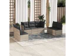 Vidaxl 7 Pcs Conj. Sofás Jardim Com Almofadões Vime Pe Cinzento-claro