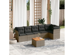 7 Pcs Conjunto Sofás P/ Jardim C/ Almofadões Vime Pe Cinza Dkd Home Decor