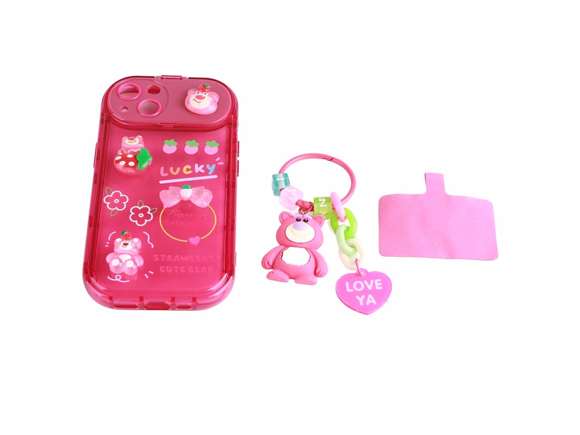 Aetheria capa de Celular Estéreo Animada para Iphone13 com Suporte e Decoração Urso Morango Tpu