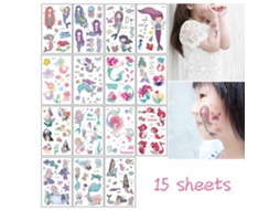 Mali 15pcs Adesivos de Tatuagem Temporária Infantil Sereia Animal Cartoon para Crianças