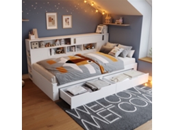 Cama Lit Enfant 90x190cm Multifuncional Branco Com Gavetas Estante E Armário