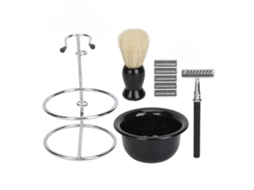 Kit de máscara facial masculina 2026 com escova, sabonete, copo, suporte para máquina de cortar cabelo, barbeador de segurança de lâmina dupla com 5 refis.