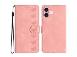 Capa De Couro Pu Com Estampa De Borboleta Para Iphone 16 Plus