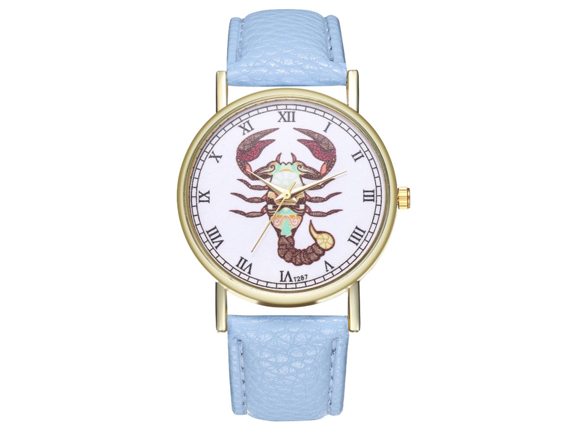 Relógio de Pulso Feminino de Quartzo com Pulseira de Couro Pu Estilo Simples Azul Claro