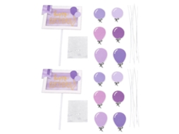 2 Unidades De Decoração Bolo Aniversário Roxo Para Menina, Com Letras E Papel.