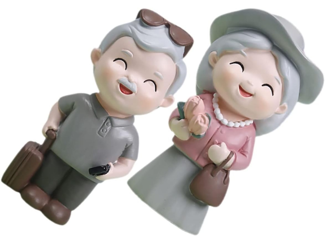 Conjunto De 2 Decorações Em Resina, Figuras Decorativas De Um Casal E De Idosos, Acabadas