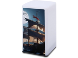 Luminária De Mesa Minimalista Quadrada, Portátil E Sem Fio, Com Desenho De Veleiro Pirata Em Lua Cheia Ideal