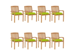 Cadeiras De Jardim Empiháveis C/ Almofadões 8 Pcs Teca Maciça Dkd Home Decor