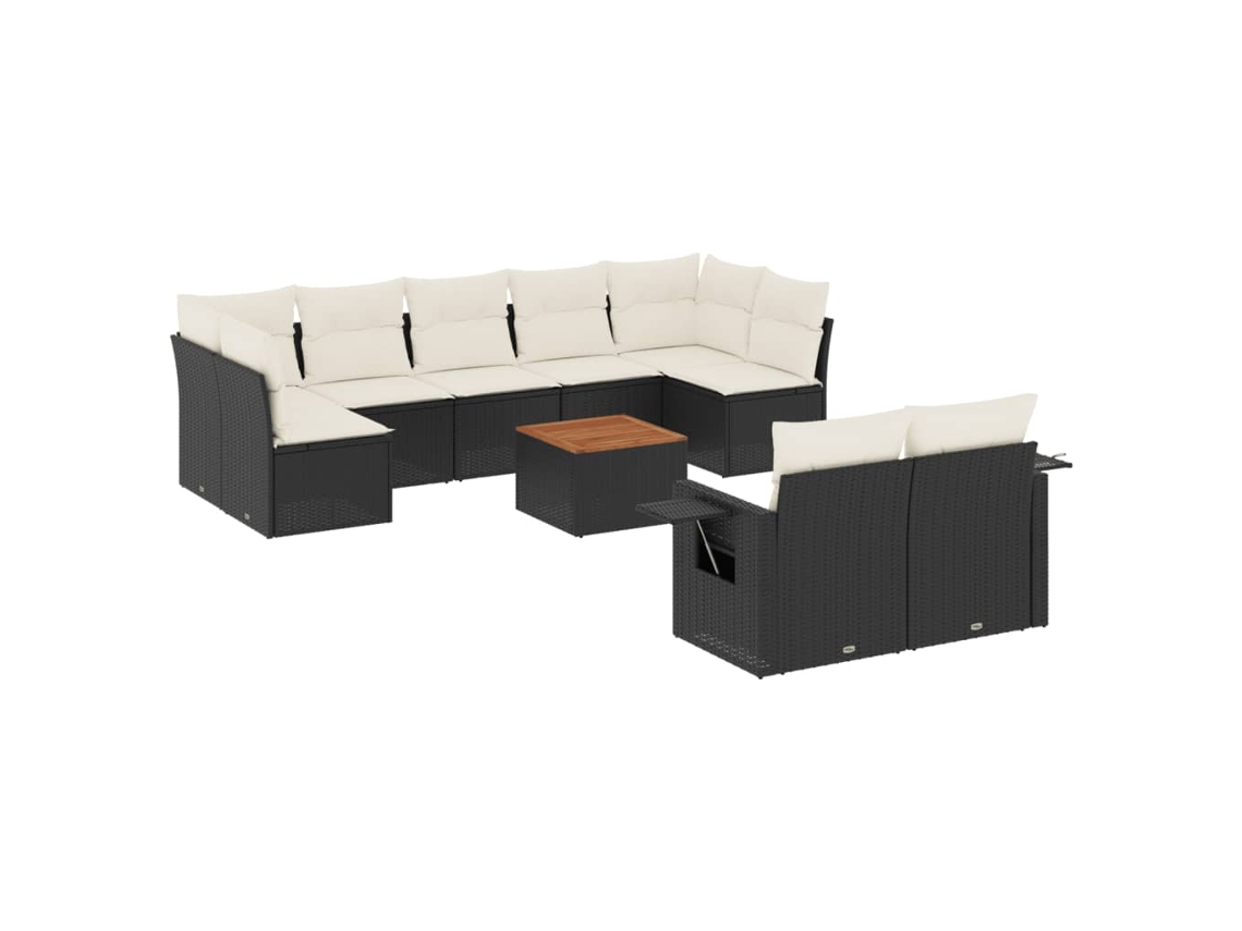 Maison Exclusive - 10 Pcs Conjunto Sofás De Jardim C/ Almofadões Vime Pe Preto