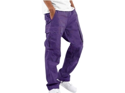 2026-calças Masculinas Casuais Simples Com Múltiplos Bolsos Exteriores Retas Fitness S Morado