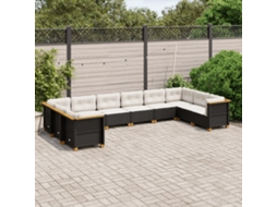 Vidaxl 10 Pcs Conjunto Sofás De Jardim C/ Almofadões Vime Pe Preto