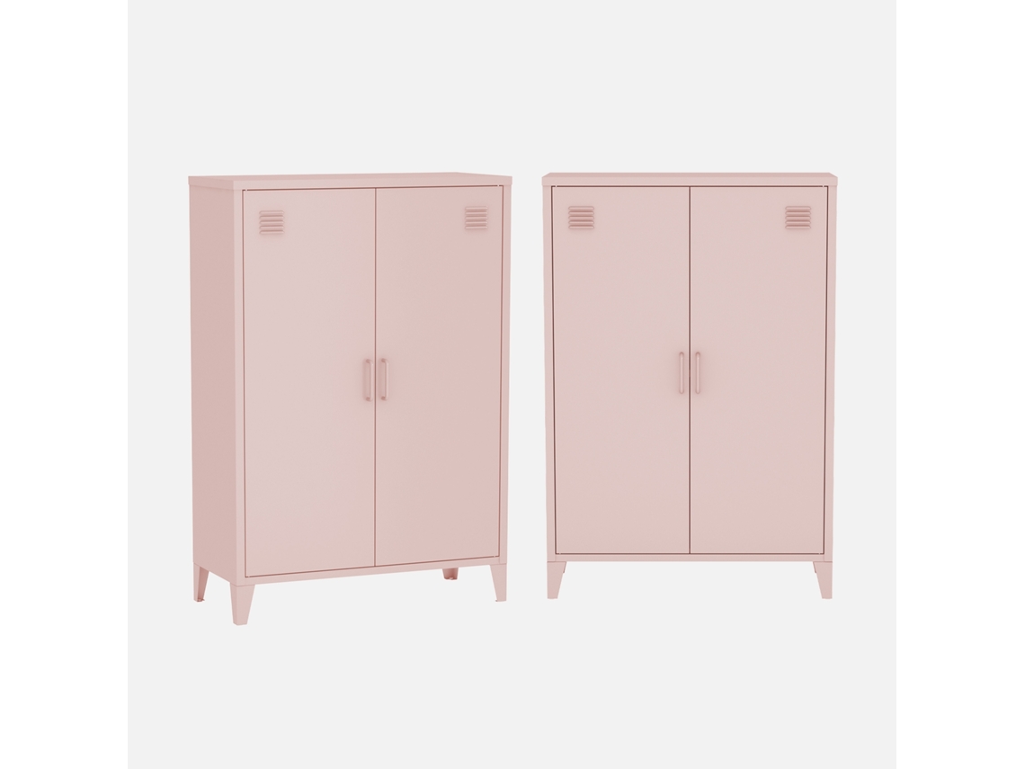 Cómoda/Guarda-roupa de Metal 2 Portas, Conjunto de 2, Rosa