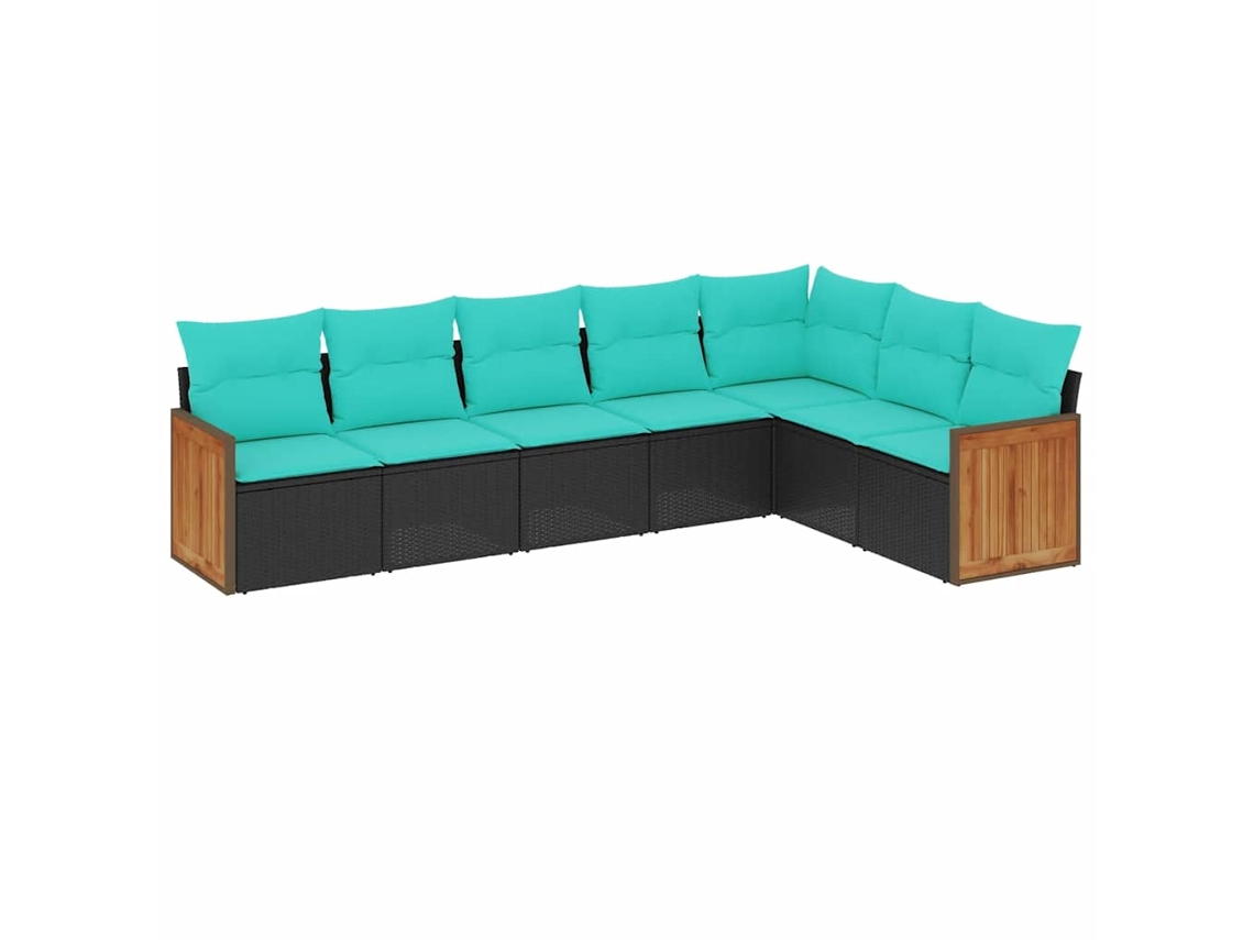 Conjunto de Sofá de Jardim, 7 Peças, Almofadas, Rattan Preto MAISON EXCLUSIVE