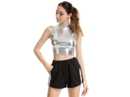 2026 top Crop Metálico para Bailar Mujer Con Aspecto Brillante Y Estilo Sexy