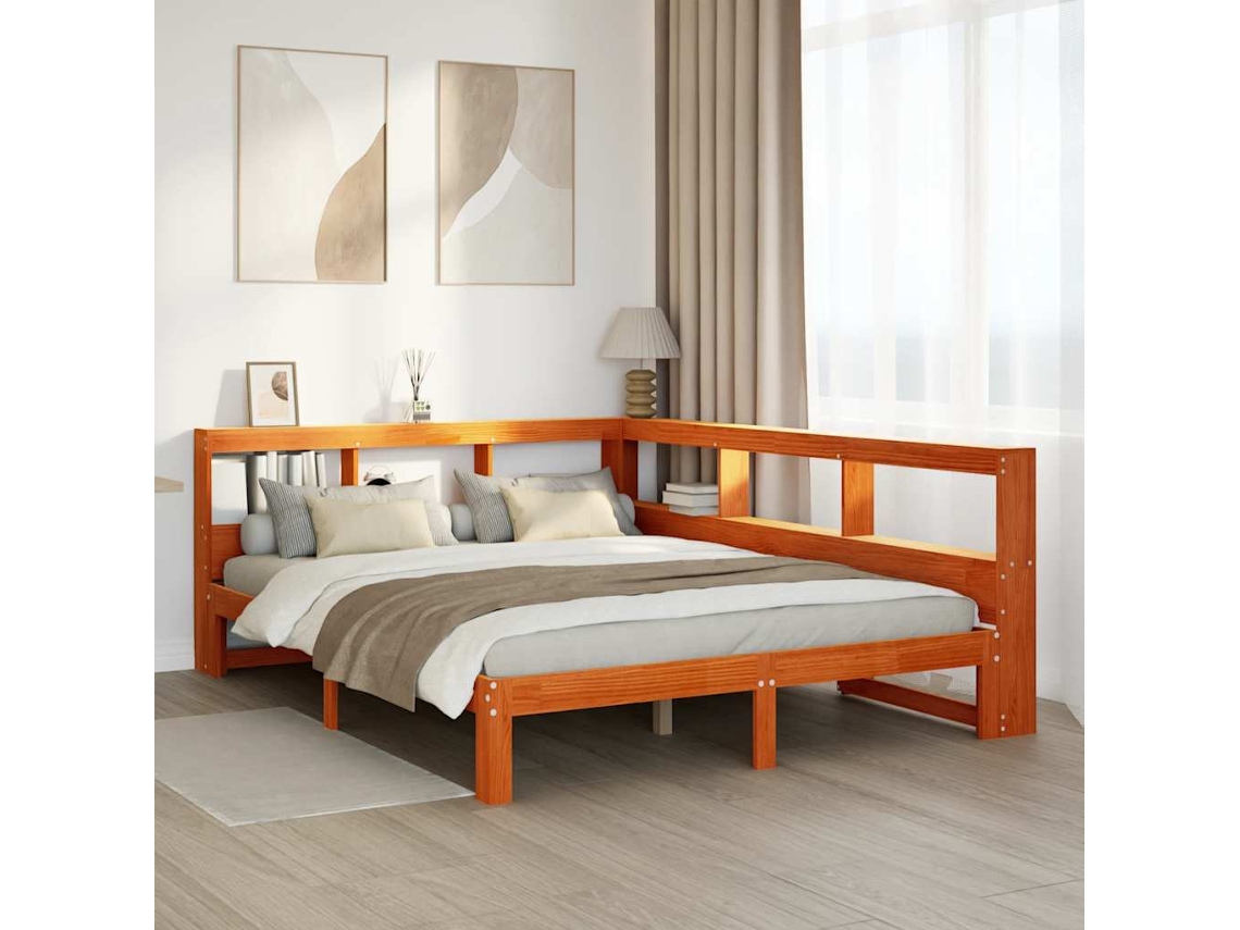 Cama Com Estante Sem Colchão 140x190 Cm Pinho Maciço