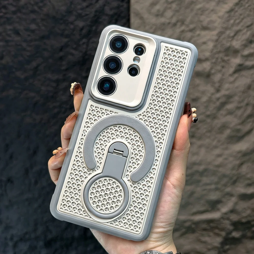 Capa Protetora Com Suporte De Resfriamento (cinza-esbranquiçado) Para Galaxy S26, Antiderrapante.