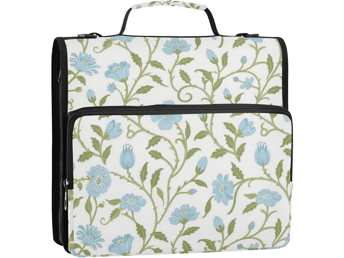 Organizador de Mesa William Morris 3,8 Cm, Azul Claro, com Estampa Floral Retrô, 3 Argolas, Alça Ombro e Vário