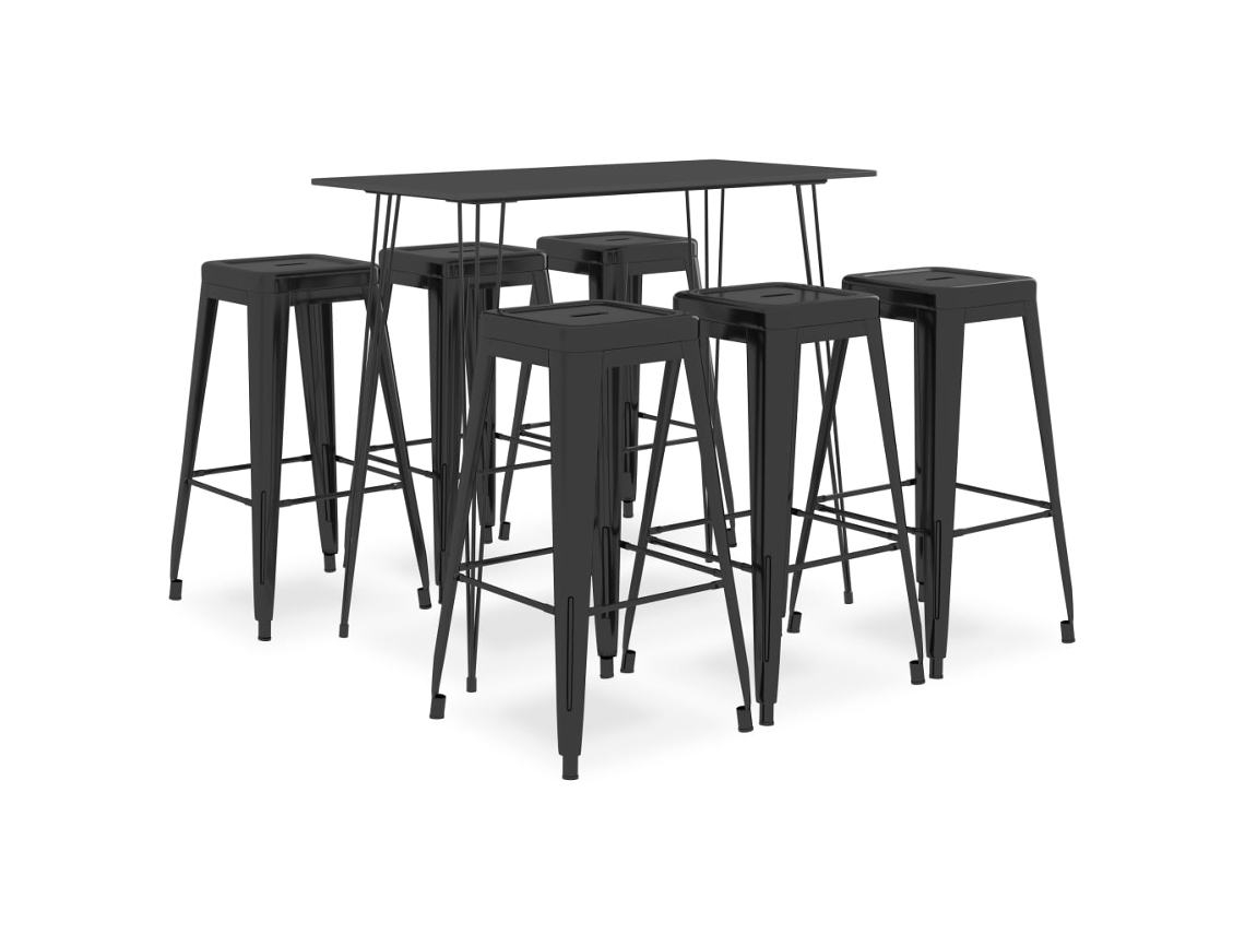 Vidaxl 7 Pcs Conjunto De Bar Preto