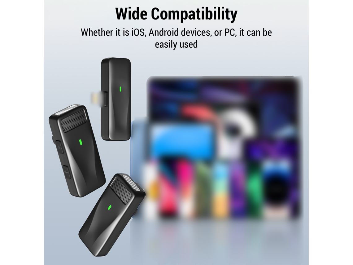 Mali microfone Lavalier Sem Fio Transmissão 75ft Redução de Ruído Bateria Longa Compatibilidade Ios Android Pc