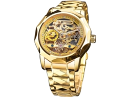 Lurelia Relógio Mecânico Masculino, Automático, Luminoso, Detalhes Com Strass, Mostrador Esqueleto, Turbilhão, Aço Inoxidável, Vidro Mineral