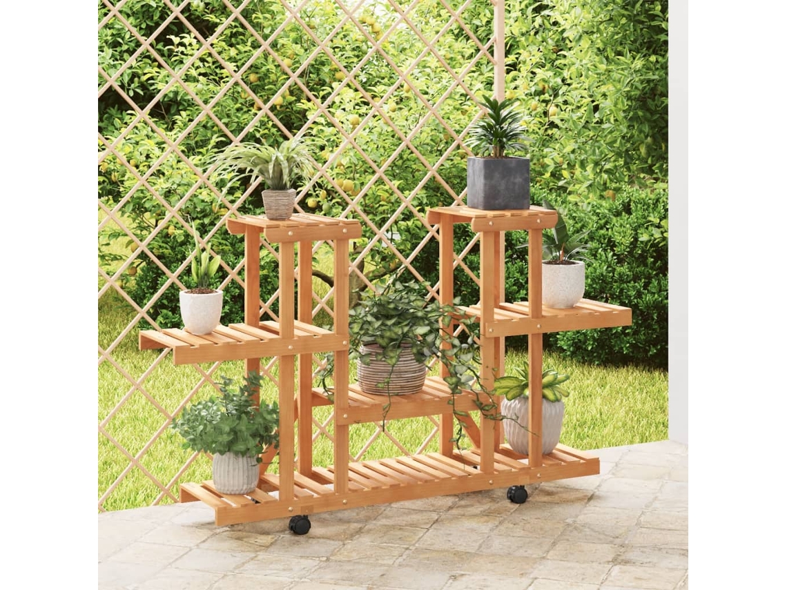 Vidaxl Suporte De Plantas Com Rodas 110x25x78 Cm Abeto Maciço
