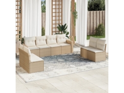 Vidaxl 9 Pcs Conjunto De Sofás P/ Jardim Com Almofadões Vime Pe Bege