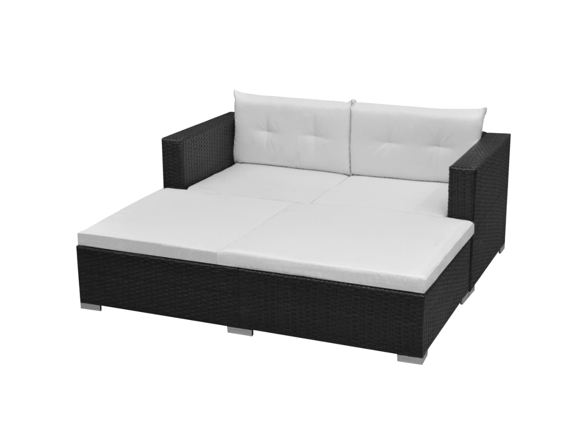 Conjunto Lounge Jardim 3 Peças C/ Almofadões Vime Pe Preto Dkd Home Decor