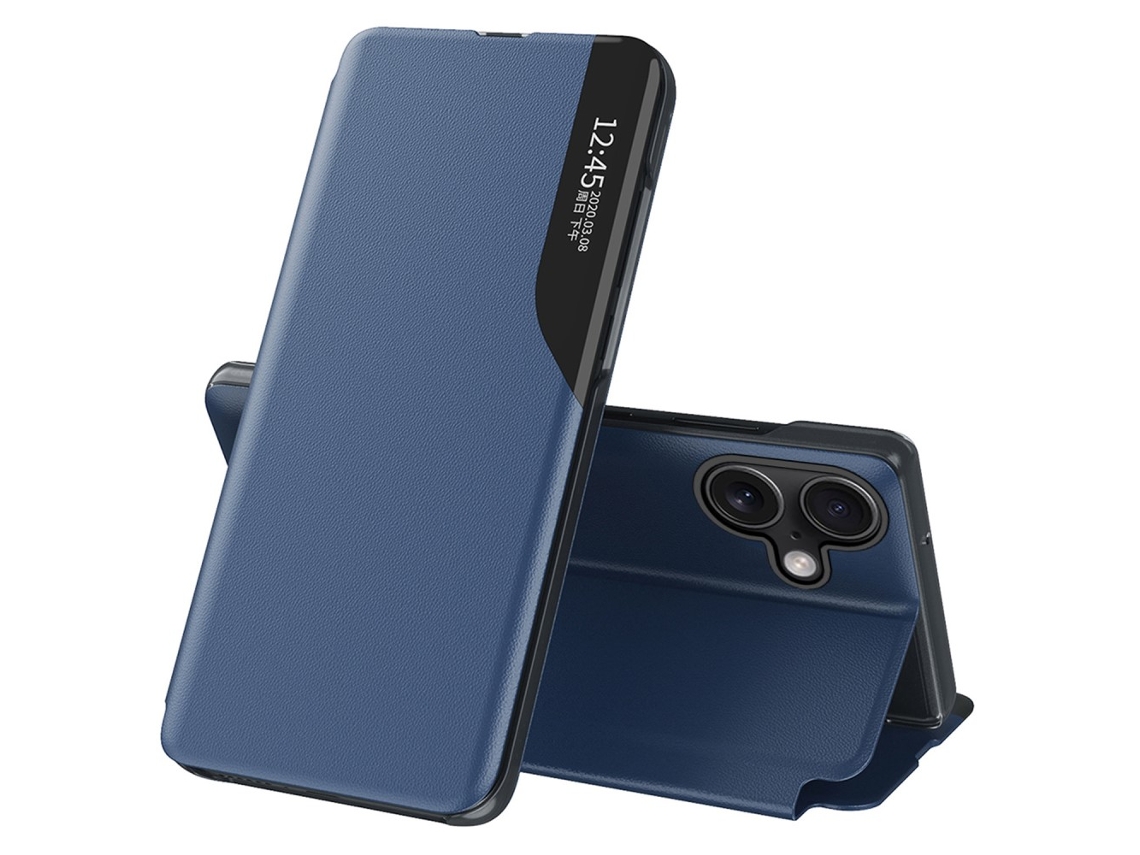 Capa Em Couro Pu Para Iphone 16 Pro Cor Azul