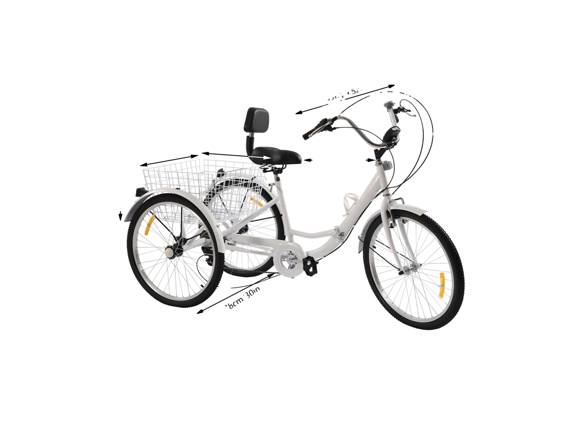 Triciclo Adulto, 7 Marchas, Capacidade De Carga 120kg,branco Oem