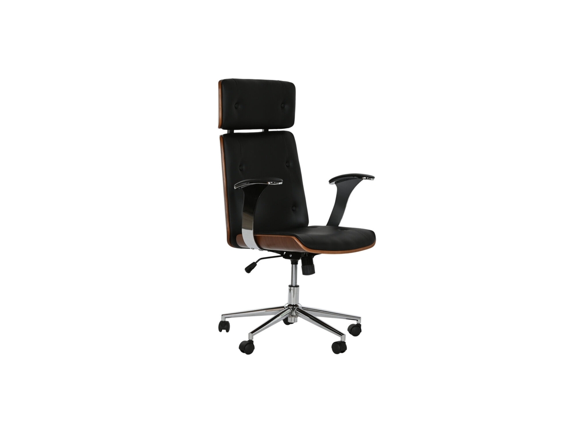 Cadeira de madeira, couro PU, com rodízios, preta, 71x69x108,5cm ALEXANDRA HOUSE LIVING