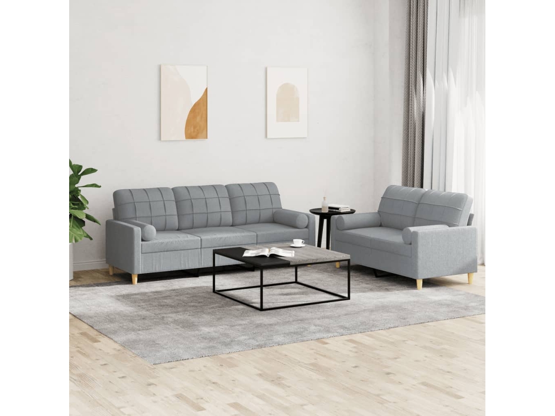 Vidaxl 2 Pcs Conjunto de Sofás com Almofadas Tecido Cinzento claro