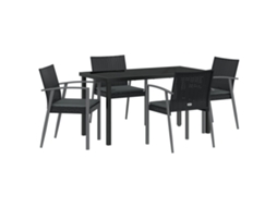 Conjunto 5 Conjunto De Jantar Para Jardim Vidaxl Preto Vime Pe (140 X 70 X 73 Cm)