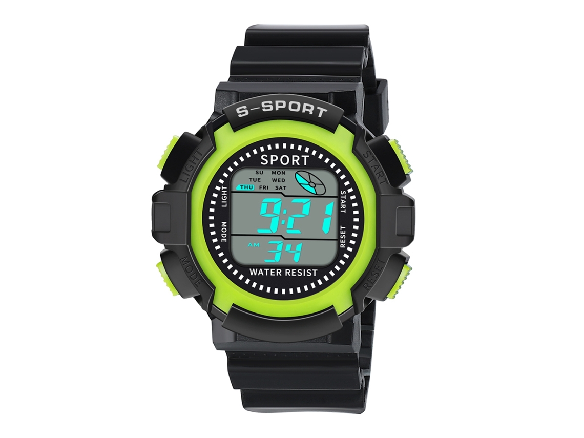 Relógio eletrônico esportivo casual com pulseira de PVC e movimento digital (verde fluorescente)
