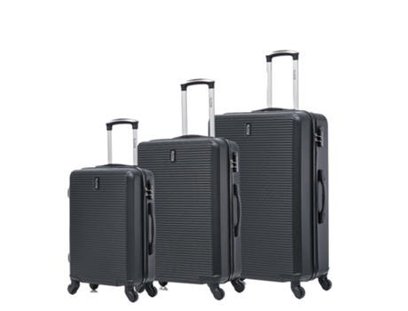 Conjuntos de Malas de Viagem 3 Peças Mala de Cabine Mala Média Mala Grande Cadeado Integrado Leve e Rígida Preta CELIMS FRANCE