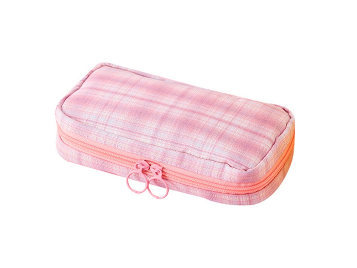 Estojo longo de lona simples com zíper suave e bolsos de tela para escola, escritório e viagens - Preto