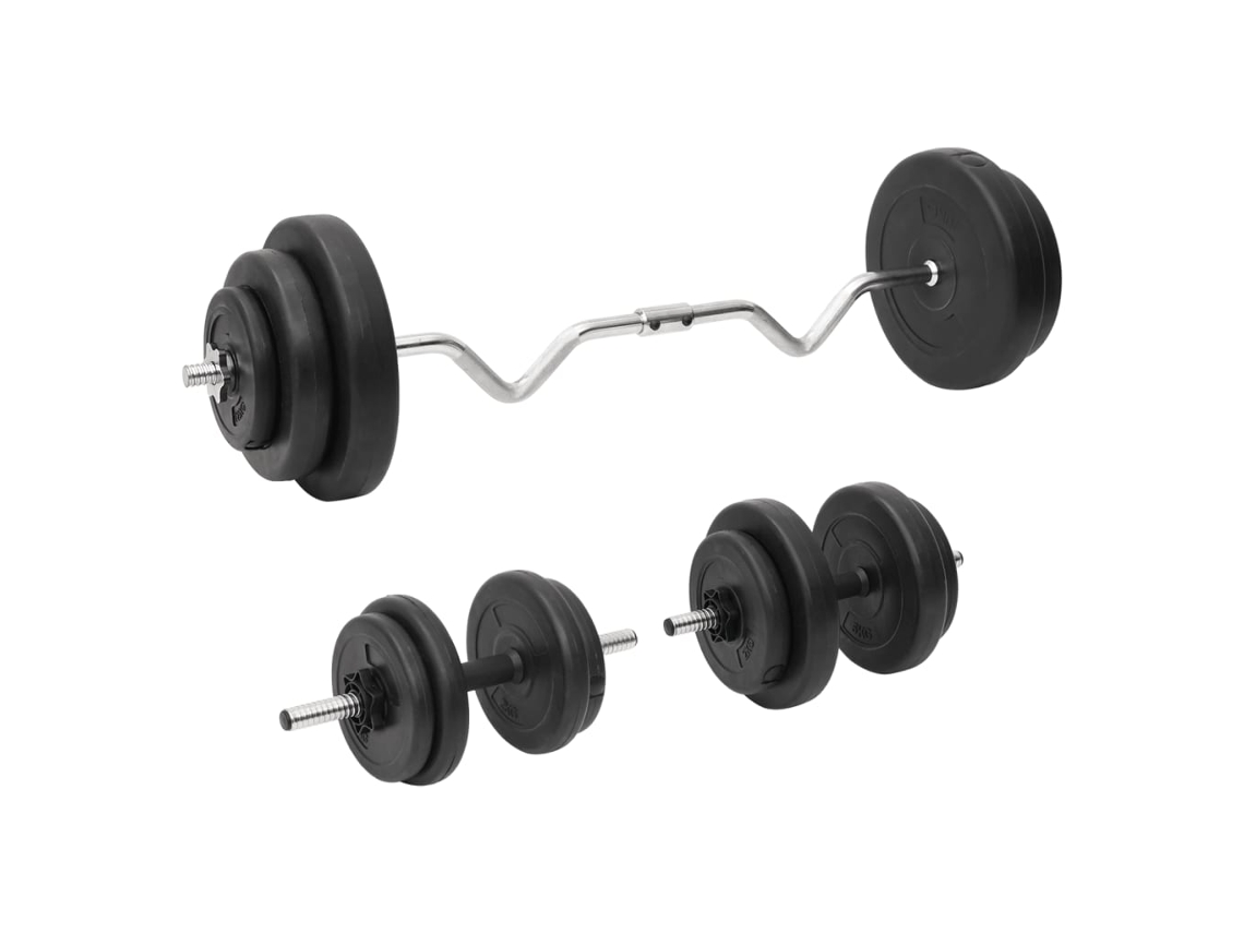 Vidaxl Barra Curva E Haltere Com Discos 60 Kg