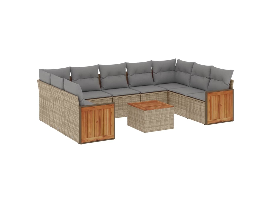 Conjunto de 10 Sofás para Jardim com Almofadões Vime Pe Bege MAISON EXCLUSIVE