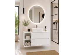 Móvel De Casa De Banho Com Bancada De Madeira E Lavatório De Pousar Origenbath Zeus Sem Espelho 120x45 Cm 1 Cuba Esquerda Branco