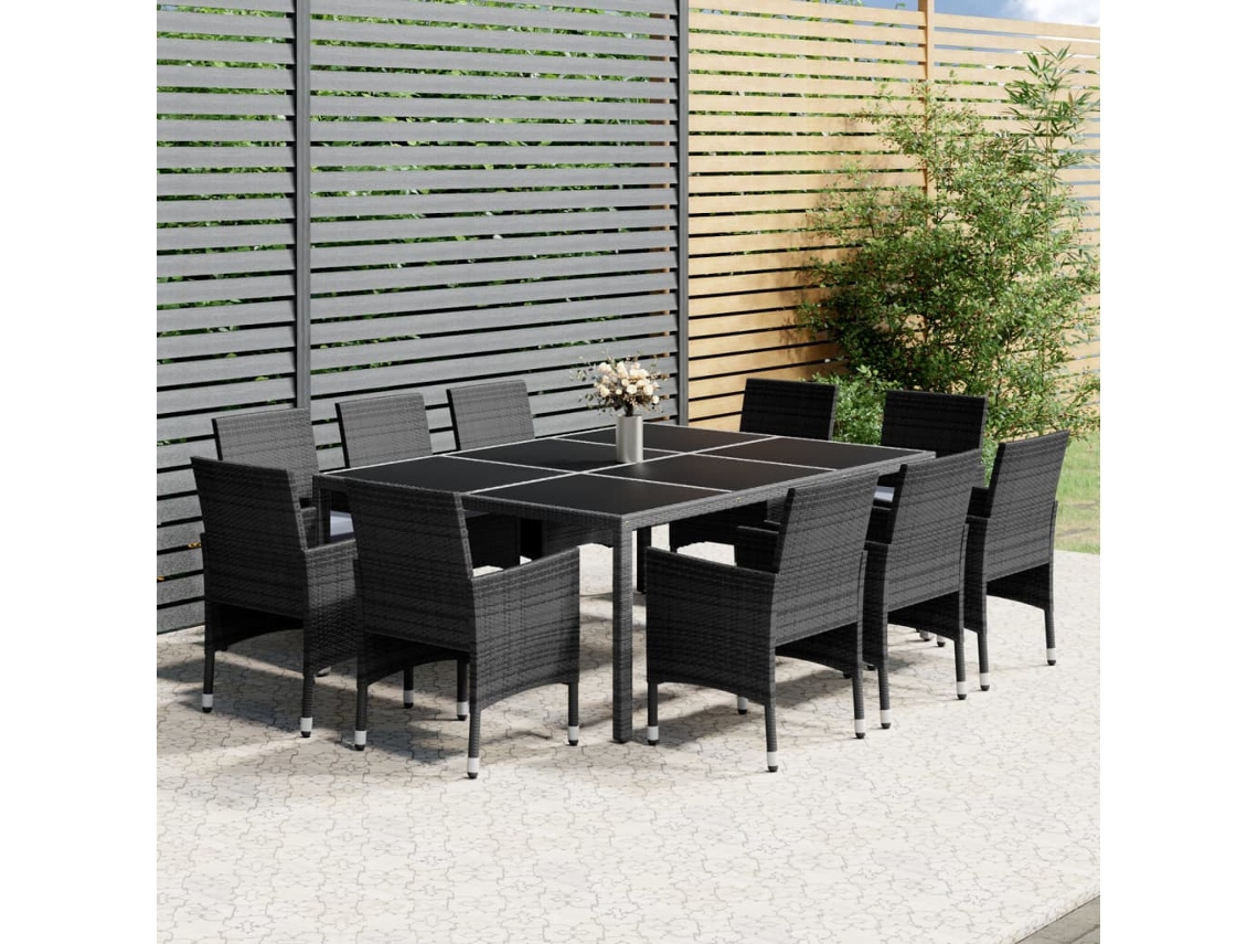 Vidaxl 11 Pcs Conjunto De Jantar Para Jardim Vime Pe Cinzento